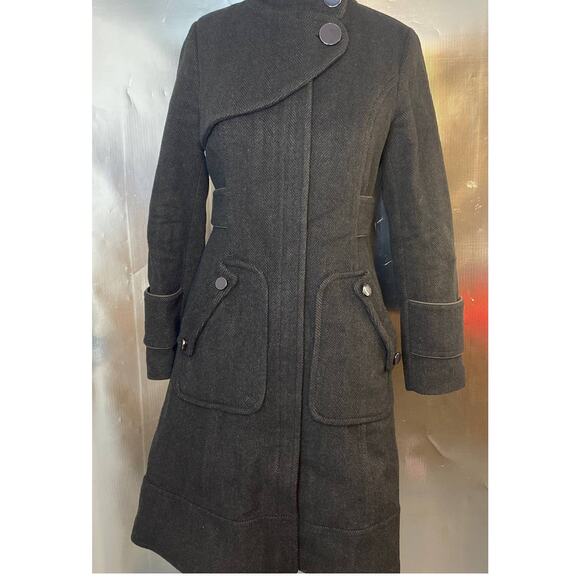 Soia & Kyo Wool Coat Medium Button Up Funnel Neck Pea Coat - Picture 6 of 16